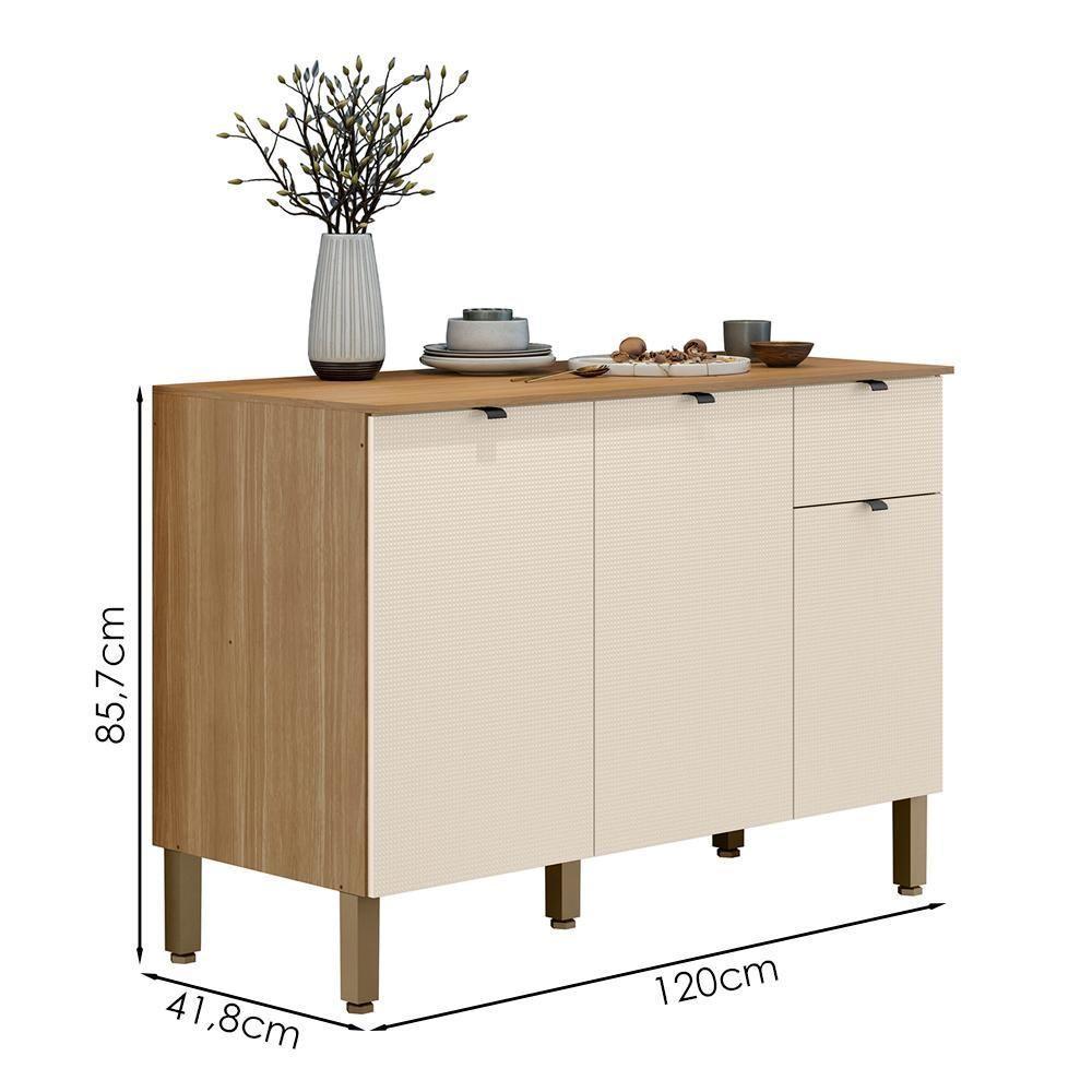 Balcao Cozinha 120 Cm Mdf Vert Plus Freijo Soft Ktp - 3