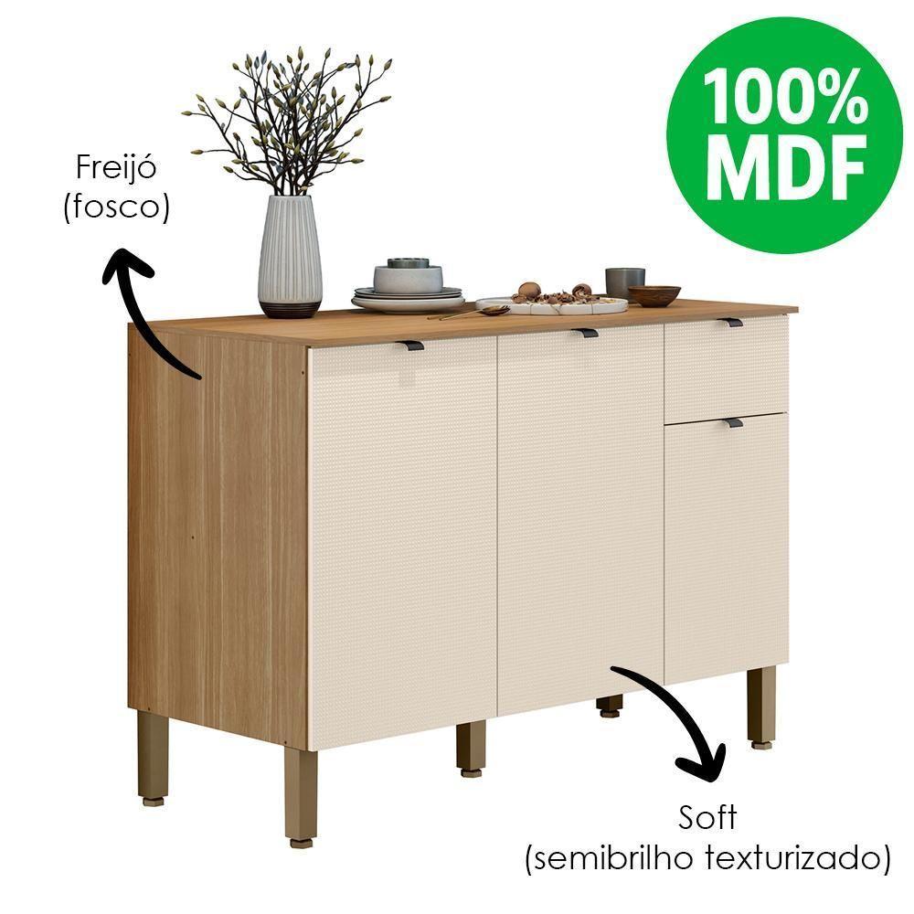 Balcao Cozinha 120 Cm Mdf Vert Plus Freijo Soft Ktp - 5