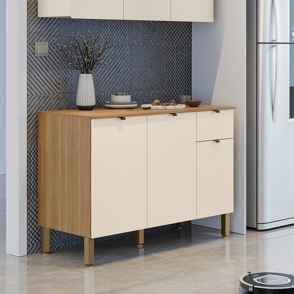 Balcao Cozinha 120 Cm Mdf Vert Plus Freijo Soft Ktp - 7