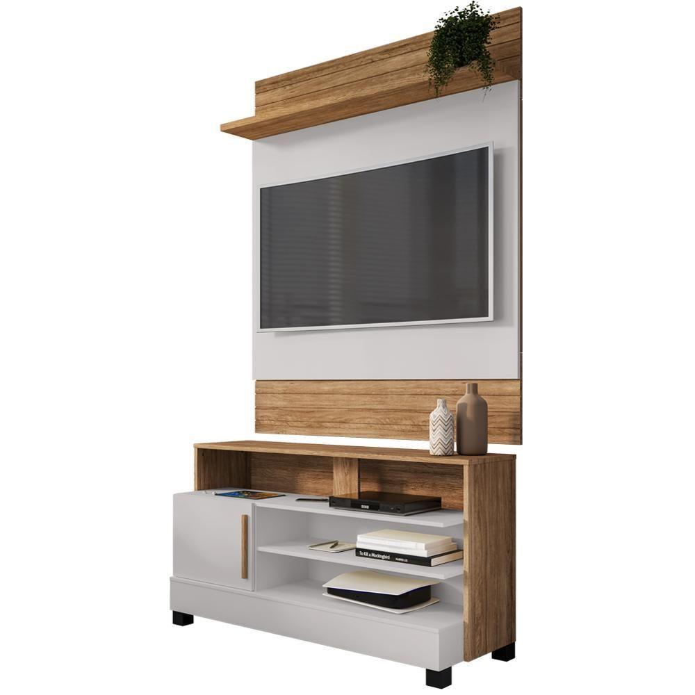 Painel Guaratuba E Rack Pipa Tv 48 Pol 108 Cm Cinamomo Off White Bechara - 1