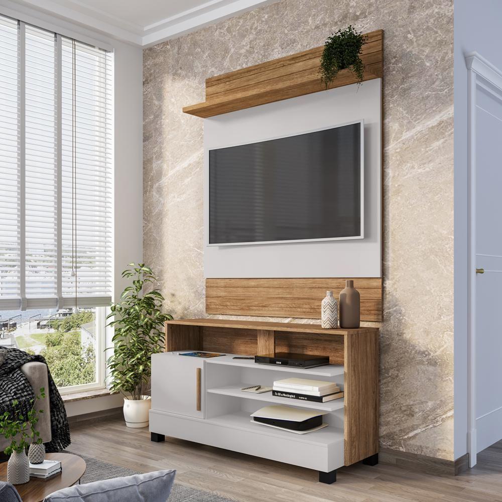 Painel Guaratuba E Rack Pipa Tv 48 Pol 108 Cm Cinamomo Off White Bechara - 7