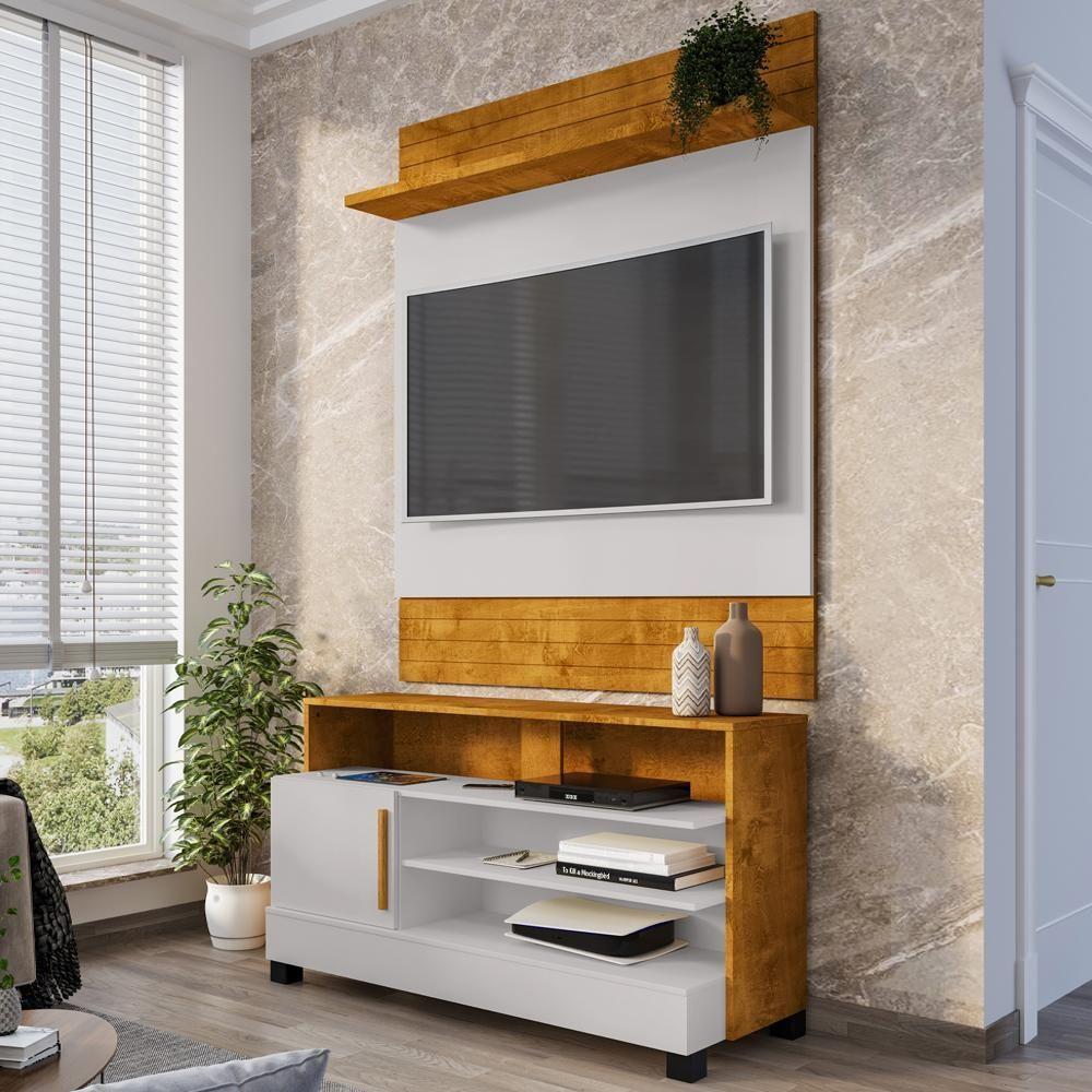 Painel Guaratuba E Rack Pipa Tv 48 Pol 108 Cm Naturalle Off White Bechara - 1