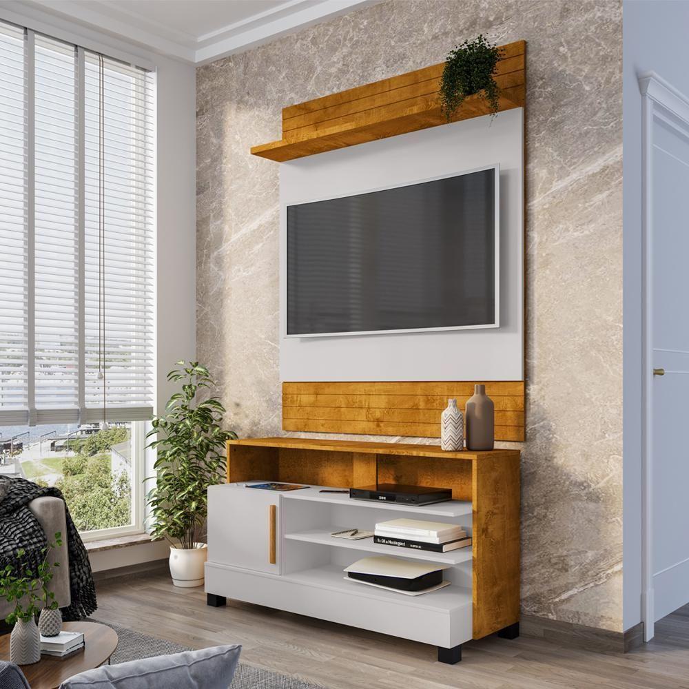 Painel Guaratuba E Rack Pipa Tv 48 Pol 108 Cm Naturalle Off White Bechara - 6