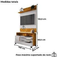 Painel Guaratuba E Rack Pipa Tv 48 Pol 108 Cm Naturalle Off White Bechara - 2