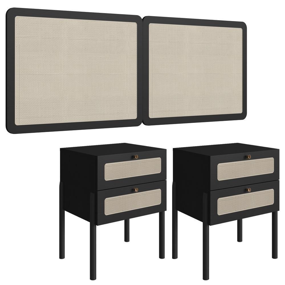Cabeceira Casal 160 Cm 02 Mesas Cabeceira Palinha 27978 Nero Preto Artesano - 1