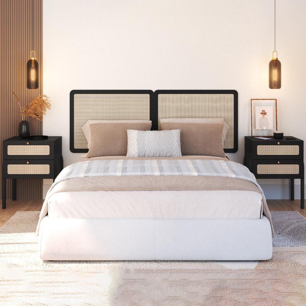 Cabeceira Casal 160 Cm 02 Mesas Cabeceira Palinha 27978 Nero Preto Artesano - 2