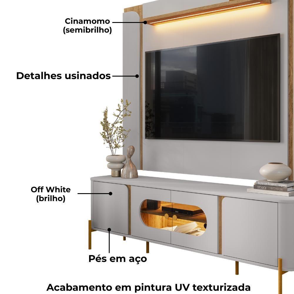 Painel Maresias E Rack Juquehy Tv 75 Pol 180 Cm Off White Cinamomo Bechara - 8