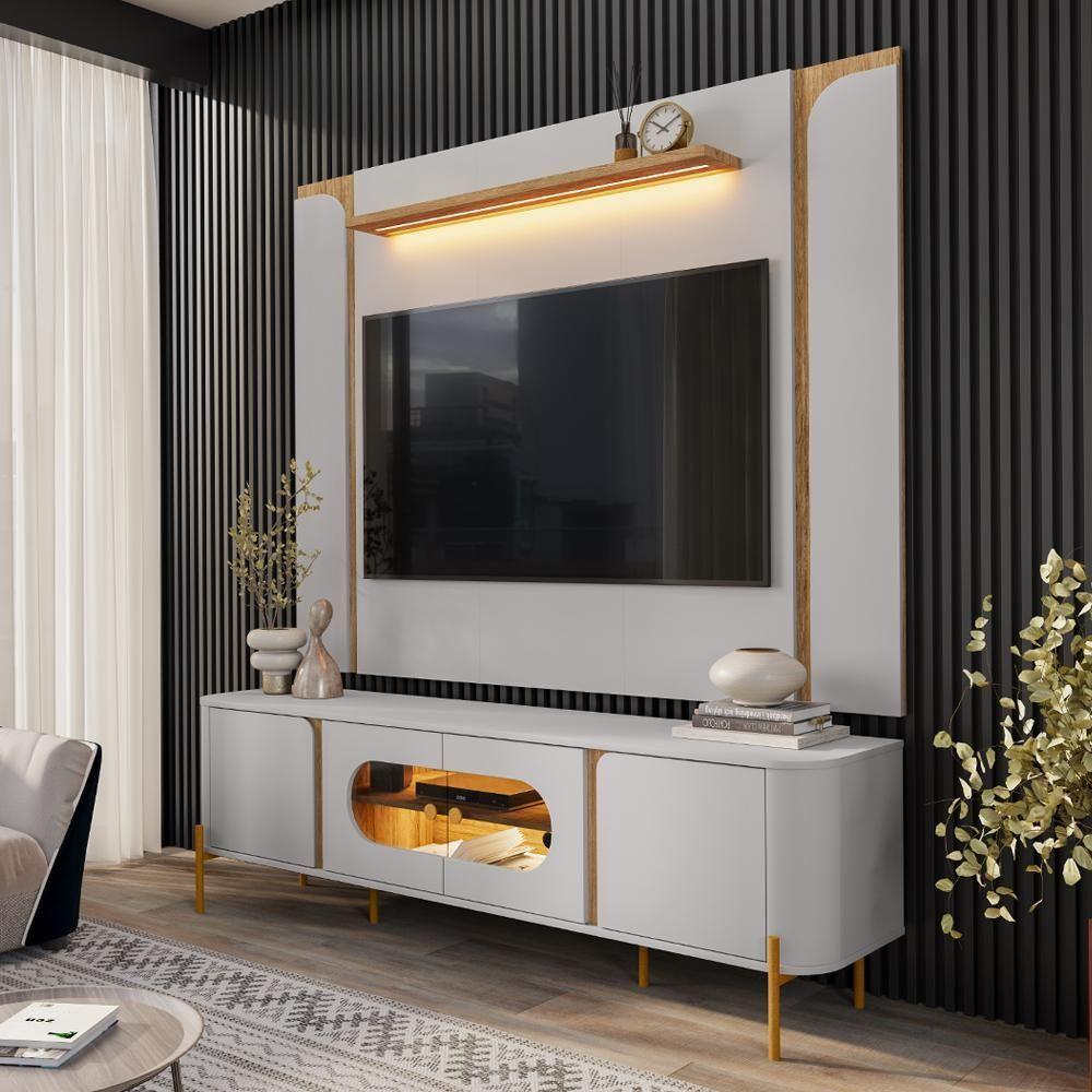 Painel Maresias E Rack Juquehy Tv 75 Pol 180 Cm Off White Cinamomo Bechara - 9