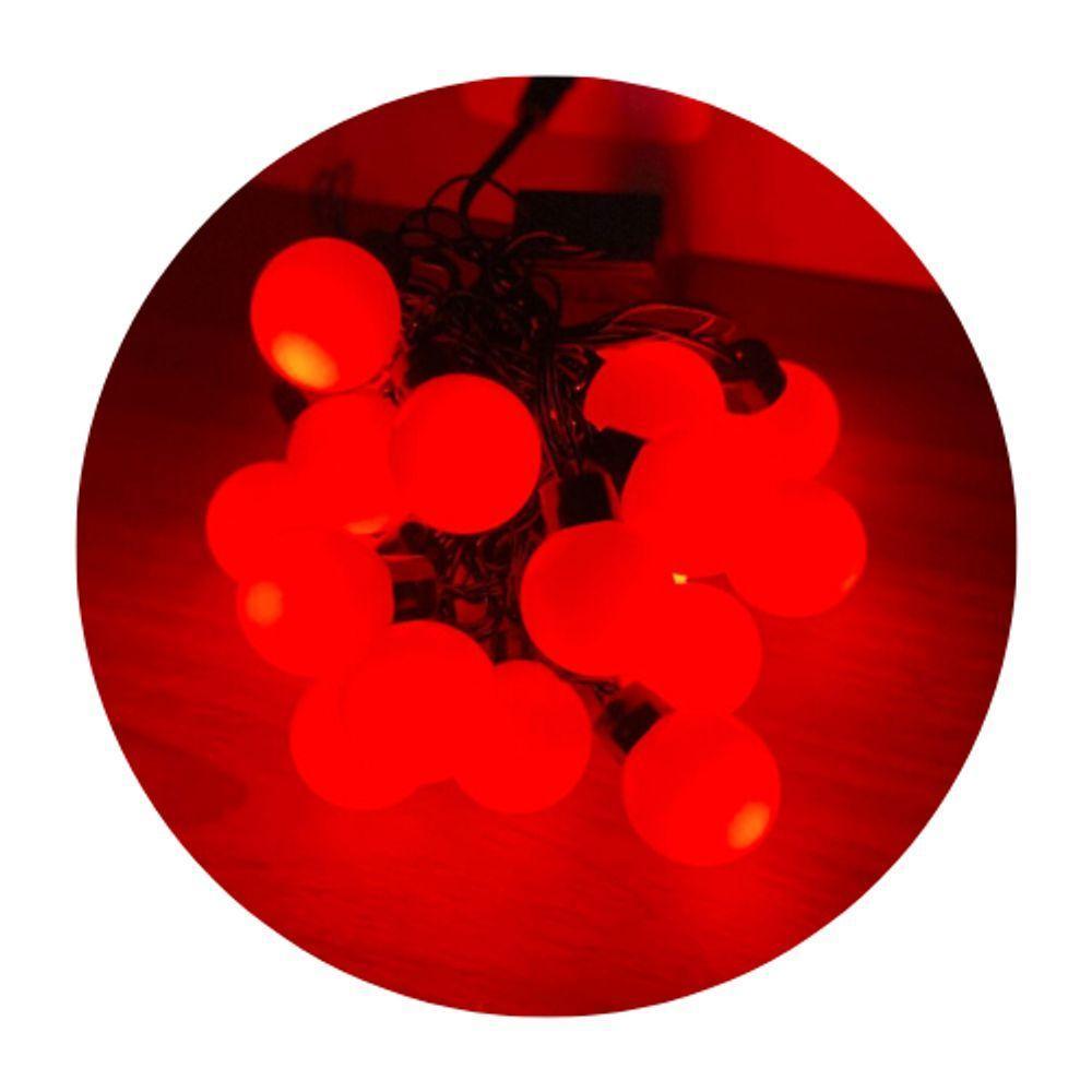 Cordão De Lâmpadas De Led Pisca Formato Bolinha 4 Metros 8 Funções Natal Tomada Vermelho - 1