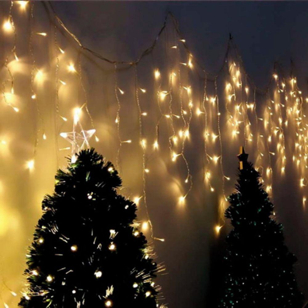 7 Metros Cascata Com 300 Lampadas Led Pisca Natal De Tomada Branco Quente - 2