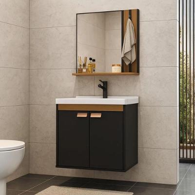 Kit Pia Gabinete Cuba Espelheira Armário Banheiro Lavabo Preto/nature