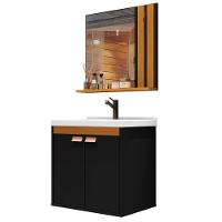 Kit Pia Gabinete Cuba Espelheira Armário Banheiro Lavabo Preto/nature - 6