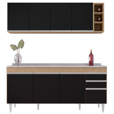 Armário Aéreo E Balcão Gabinete 180cm Com Pia Castanho/preto