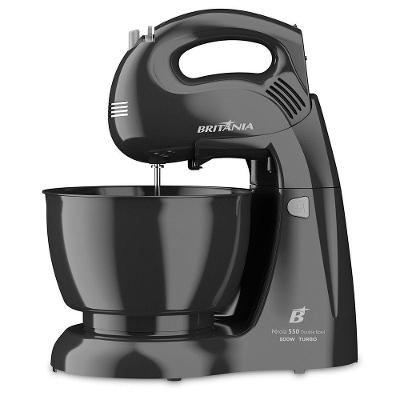Batedeira Britânia Turbo Double Bowl Pérola 500w 2 Tigelas Preto 220v