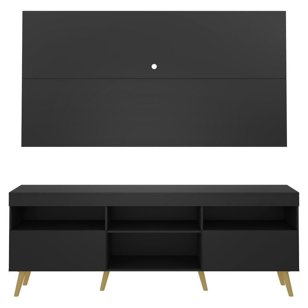Rack Com Painel E Suporte Tv 65" Retrô Flórida Multimóveis V3134 Preto/Natural Preto/Natural - 3