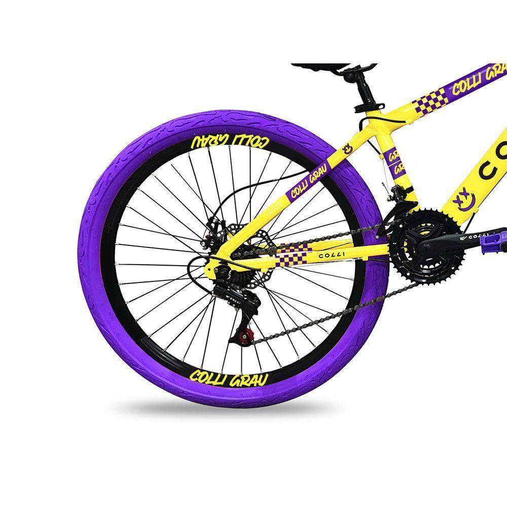 Bicicleta Colli Grau Aro 26 21 Marchas Freios A Disco Amarelo Roxo - 3