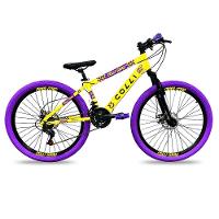 Bicicleta Colli Grau Aro 26 21 Marchas Freios A Disco Amarelo Roxo - 1