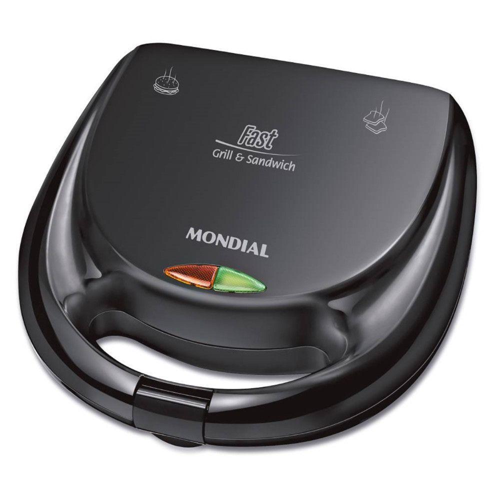 Sanduicheira Fast Grill 2 Em 1 Revestimento Mondial 750W Preto 220V - 1