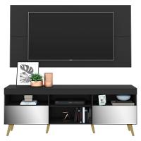 Rack Com Painel E Suporte Tv 65" Retrô Com Espelho Flórida Multimóveis V3142 Preto/Natural - 1
