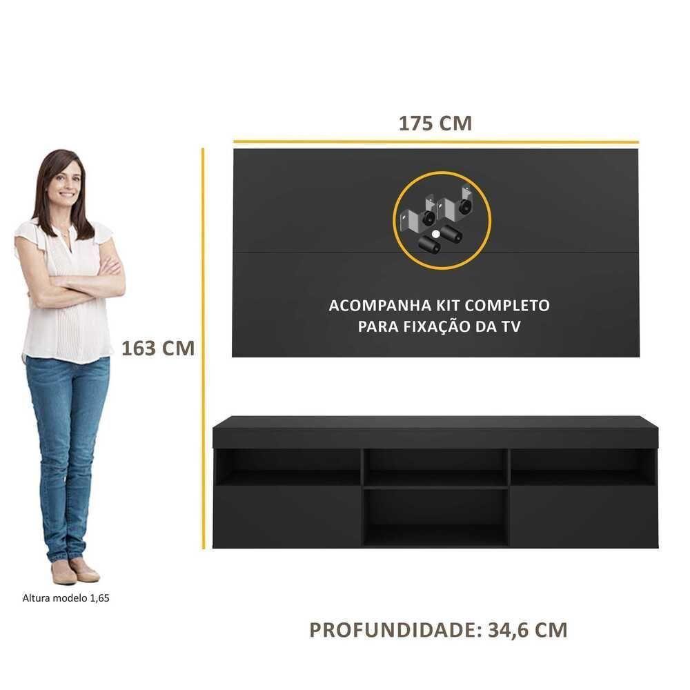Rack Com Painel E Suporte Tv 65" Flórida Multimóveis V3112 Preto Preto - 4