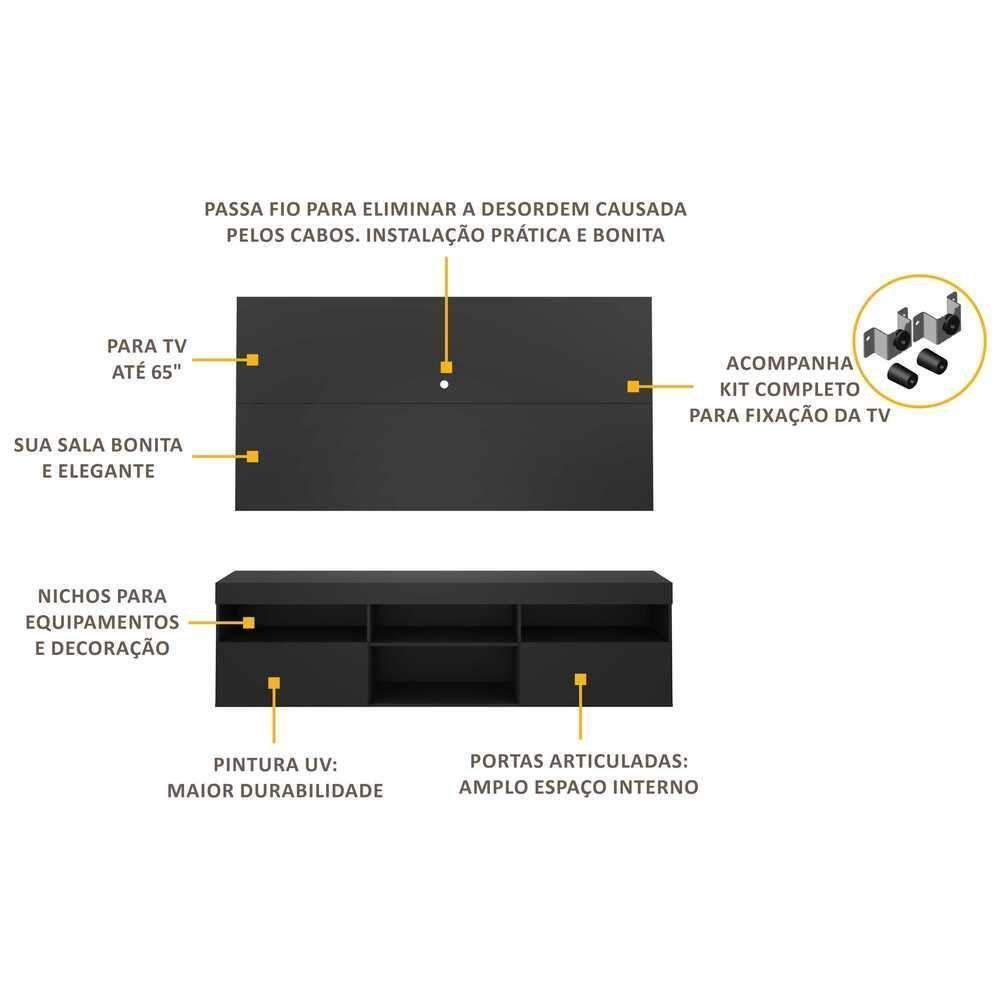 Rack Com Painel E Suporte Tv 65" Flórida Multimóveis V3112 Preto Preto - 7