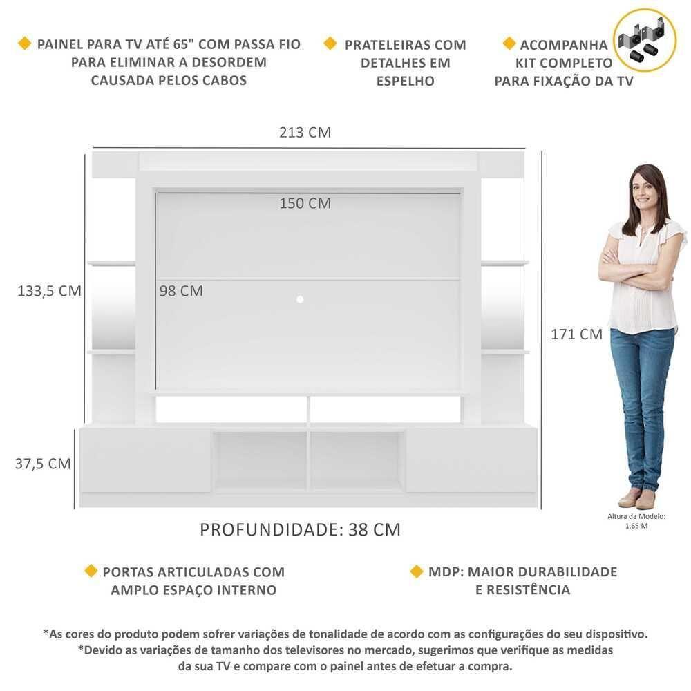 Rack com Painel Suporte Tv 65´´ com Espelho Branco - 7