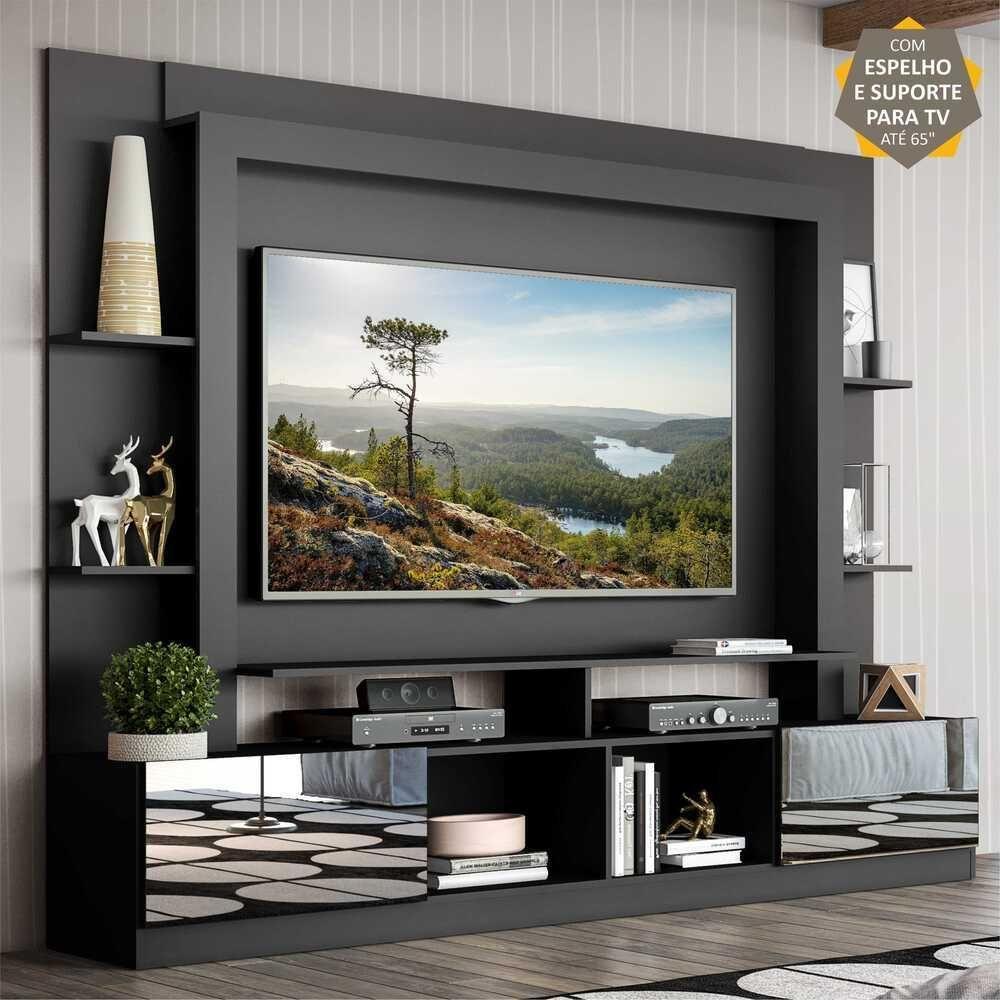 Rack com  Painel Suporte Tv 65´´ com Espelho Preto - 6