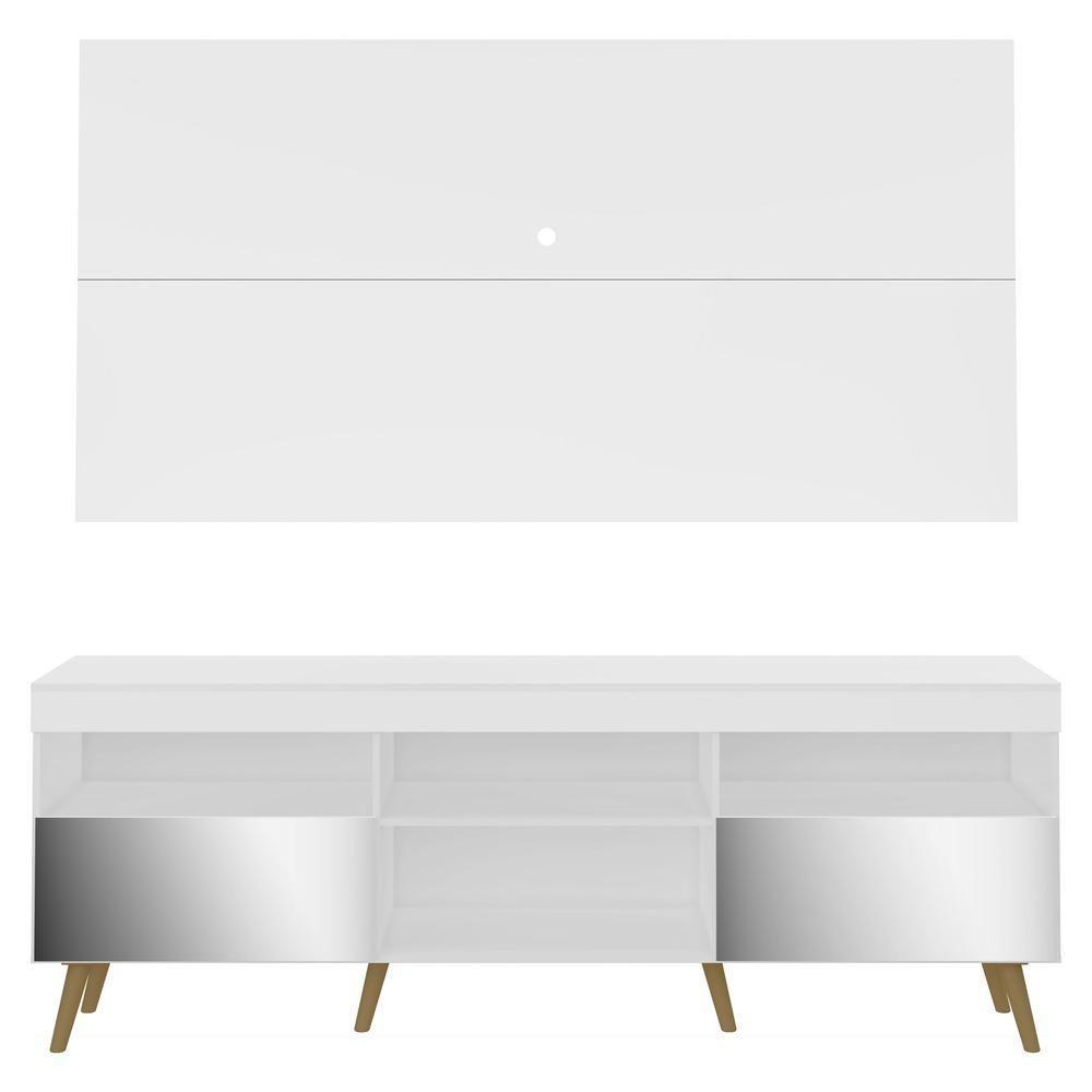 Rack Com Painel Tv 65" Retrô Com Espelho Flórida Multimóveis V3138 Branco/Natural Branco/Natural - 3