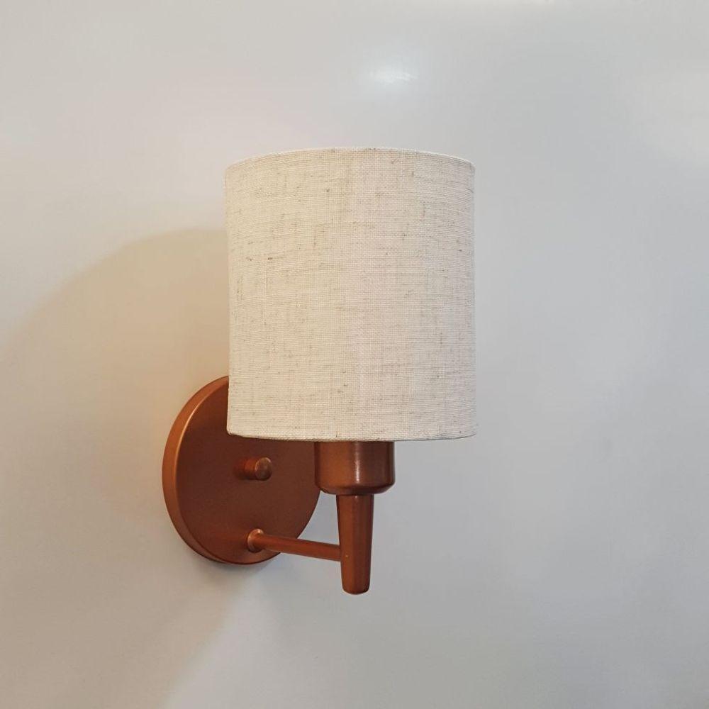 Arandela Cilíndrica Md-2009 Base Cobre Cúpula Em Tecido 14x15cm Rustico Bege - Bivolt - 4