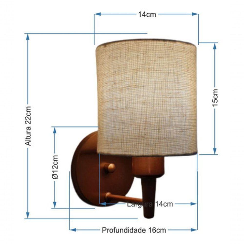 Arandela Cilíndrica Md-2009 Base Cobre Cúpula Em Tecido 14x15cm Rustico Bege - Bivolt - 7