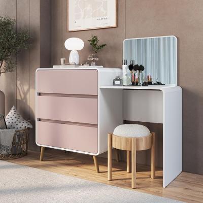 Cômoda Penteadeira Multifuncional Com Espelho E 3 Gavetas Grande Para Quarto Estilo Retrô Branco Com Rosa