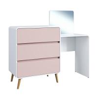 Cômoda Penteadeira Multifuncional Com Espelho E 3 Gavetas Grande Para Quarto Estilo Retrô Branco Com Rosa - 2