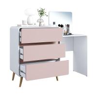 Cômoda Penteadeira Multifuncional Com Espelho E 3 Gavetas Grande Para Quarto Estilo Retrô Branco Com Rosa - 3
