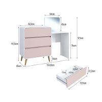 Cômoda Penteadeira Multifuncional Com Espelho E 3 Gavetas Grande Para Quarto Estilo Retrô Branco Com Rosa