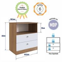Cômoda Infantil Organizadora 2 Gavetas Com Nicho 60,8cm Para Quarto De Bebê Nogal Com Branco