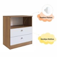 Cômoda Infantil Organizadora 2 Gavetas Com Nicho 60,8cm Para Quarto De Bebê Nogal Com Branco - 5