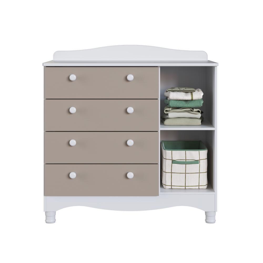 Cômoda Infantil Organizadora 4 Gavetas Grande 1 Porta Com Prateleira E Trocador Para Quarto De Bebê Branco Com Cinnamon - 3