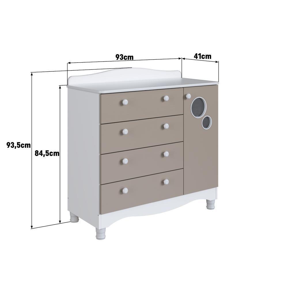 Cômoda Infantil Organizadora 4 Gavetas Grande 1 Porta Com Prateleira E Trocador Para Quarto De Bebê Branco Com Cinnamon - 4