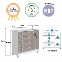 Cômoda Infantil Organizadora 4 Gavetas Grande 1 Porta Com Prateleira E Trocador Para Quarto De Bebê Branco Com Cinnamon - 5