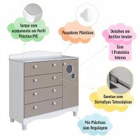 Cômoda Infantil Organizadora 4 Gavetas Grande 1 Porta Com Prateleira E Trocador Para Quarto De Bebê Branco Com Cinnamon - 6
