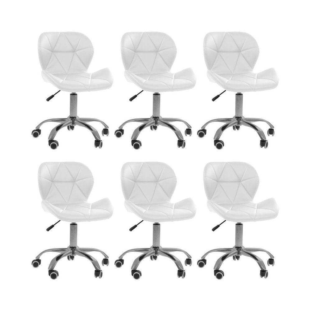 Kit 6 Cadeiras Office Eiffel Slim Com Base Giratória E Ajustável Branco - 1