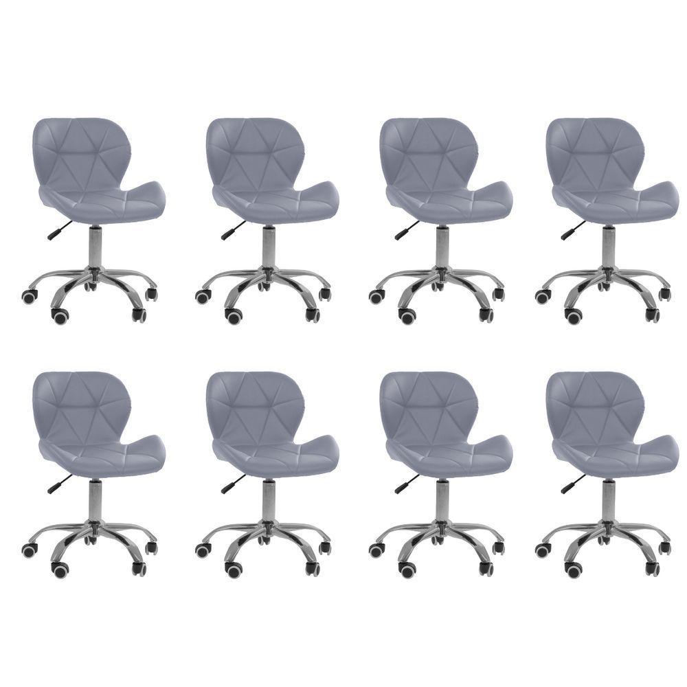 Kit 8 Cadeiras Office Eiffel Slim Com Base Giratória E Ajustável Cinza - 1