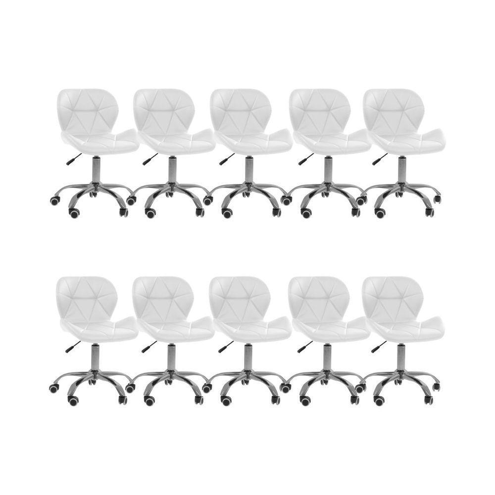 Kit 10 Cadeiras Office Eiffel Slim Com Base Giratória E Ajustável Branco - 1