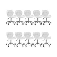 Kit 10 Cadeiras Office Eiffel Slim Com Base Giratória E Ajustável Branco - 1