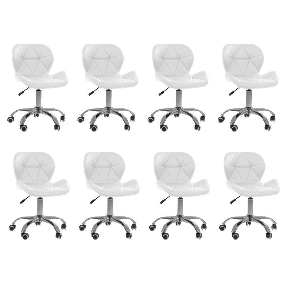 Kit 8 Cadeiras Office Eiffel Slim Com Base Giratória E Ajustável Branco - 1