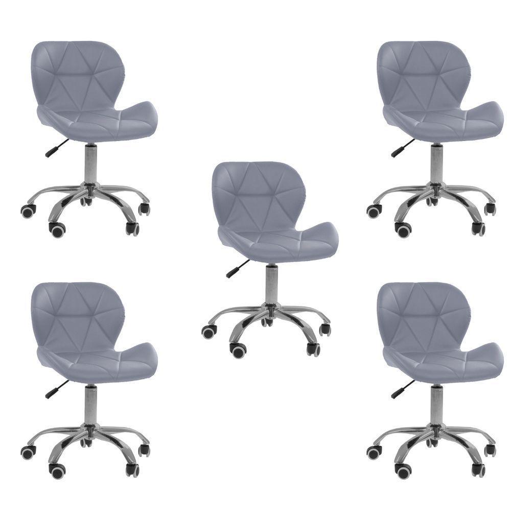 Kit 5 Cadeiras Office Eiffel Slim Com Base Giratória E Ajustável Cinza - 1