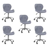 Kit 5 Cadeiras Office Eiffel Slim Com Base Giratória E Ajustável Cinza - 1