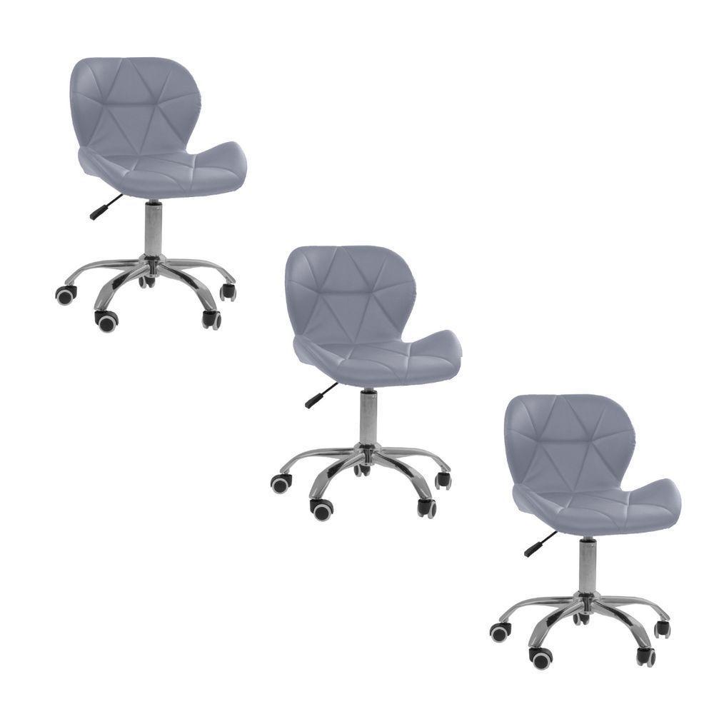Kit 3 Cadeiras Office Eiffel Slim Com Base Giratória E Ajustável Cinza - 1