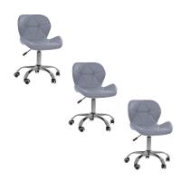 Kit 3 Cadeiras Office Eiffel Slim Com Base Giratória E Ajustável Cinza - 1