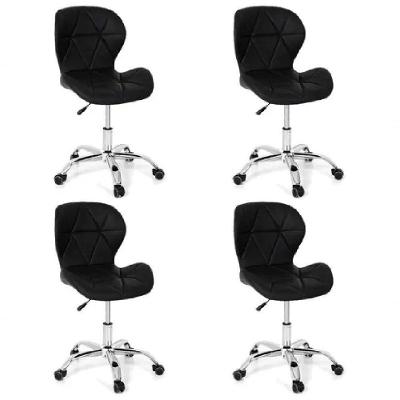 Kit 4 Cadeiras Office Eiffel Slim Com Base Giratória E Ajustável Preto